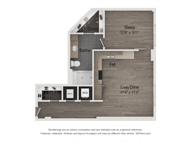 Floor plan for studio, 1 bath, 720 sqft